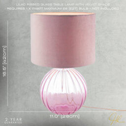 Happy Homewares Contemporary Lilac Ribbed Glass Table Lamp With Velvet Fabric Shade - thumbnail 7