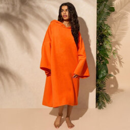 Ohs Adult Poncho Oversized Hooded Towel Bath Robe, Orange - One Size - thumbnail 2