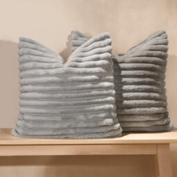 Ohs 2 X Faux Fur Thick Rib Cushion Covers - Grey - thumbnail 3