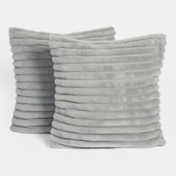 Ohs 2 X Faux Fur Thick Rib Cushion Covers - Grey - thumbnail 4
