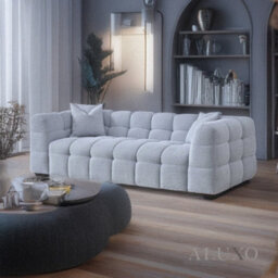 Aluxo Astoria Modern Pearl Boucle 3 Seater Sofa Iron Grey Medium Firm Stitch