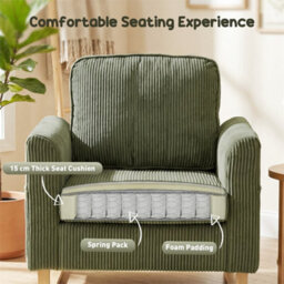 Dark Green-1 Seater Sofa With With Metal Legs And Spring - thumbnail 4