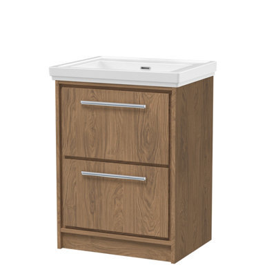 Hudson Reed Lille Floorstanding Two Drawer Contemporary Vanity Unit With Basin In Antique Oak, 630 X 471mm - image 1