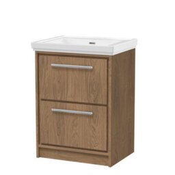 Hudson Reed Lille Floorstanding Two Drawer Contemporary Vanity Unit With Basin In Antique Oak, 630 X 471mm - thumbnail 1