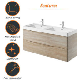 Plum&clay Eden Light Oak Wall Hung Vanity Unit With Ceramic Basin (W)1200mm - thumbnail 7