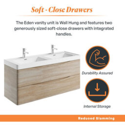 Plum&clay Eden Light Oak Wall Hung Vanity Unit With Ceramic Basin (W)1200mm - thumbnail 5