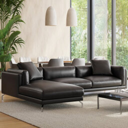 Valencia Zadar Leather Three Seats With Left Chaise Sofa Black Nappa 11000 Top Grain Leather Steel Legs - thumbnail 4