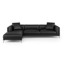 Valencia Zadar Leather Three Seats With Left Chaise Sofa Black Nappa 11000 Top Grain Leather Steel Legs - thumbnail 7
