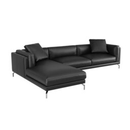 Valencia Zadar Leather Three Seats With Left Chaise Sofa Black Nappa 11000 Top Grain Leather Steel Legs - thumbnail 1