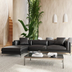 Valencia Zadar Leather Three Seats With Left Chaise Sofa Black Nappa 11000 Top Grain Leather Steel Legs - thumbnail 2