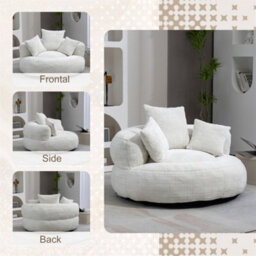 Abrihome Lazy Sofa Durable Comfort Lounger - High Back Chenille Bean Bag Chair With 3 Pillows, Indoor/outdoor Single Gaming Couch, Beige - thumbnail 4