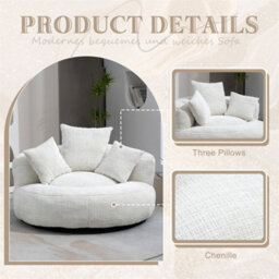 Abrihome Lazy Sofa Durable Comfort Lounger - High Back Chenille Bean Bag Chair With 3 Pillows, Indoor/outdoor Single Gaming Couch, Beige - thumbnail 5