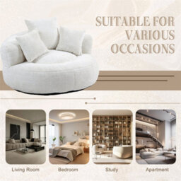 Abrihome Lazy Sofa Durable Comfort Lounger - High Back Chenille Bean Bag Chair With 3 Pillows, Indoor/outdoor Single Gaming Couch, Beige - thumbnail 2