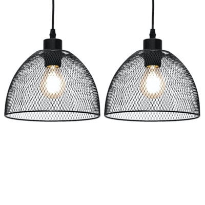 First Choice Lighting Set Of 2 Cassidy Medium Black Mesh Easy Fit Metal Pendant Shades - image 1