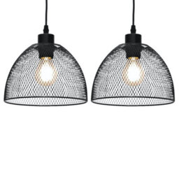 First Choice Lighting Set Of 2 Cassidy Medium Black Mesh Easy Fit Metal Pendant Shades - thumbnail 1