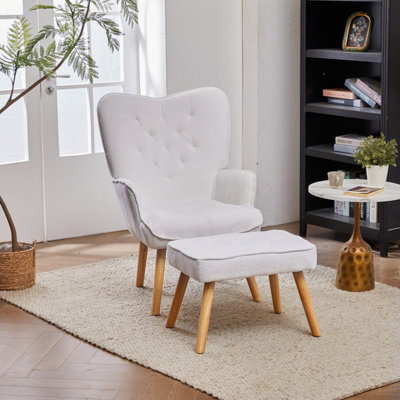 Darphe Modern White Accent Chair With Footstool - image 1