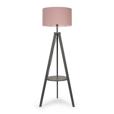 Valuelights Morrigan Grey Wood Shelf Tripod Floor Lamp With Blush Drum Shade And Bulb - image 1