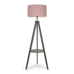 Valuelights Morrigan Grey Wood Shelf Tripod Floor Lamp With Blush Drum Shade And Bulb - thumbnail 1