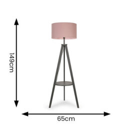Valuelights Morrigan Grey Wood Shelf Tripod Floor Lamp With Blush Drum Shade And Bulb - thumbnail 7