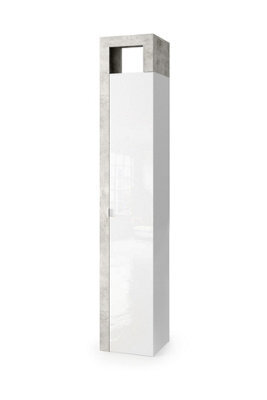 FurniComp LTD Furnicomp Lorenzo 1 Door White Gloss And Concrete Grey Tall Bathroom Storage Cupboard