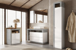 FurniComp LTD Furnicomp Lorenzo 1 Door White Gloss And Concrete Grey Tall Bathroom Storage Cupboard - thumbnail 2