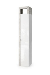 FurniComp LTD Furnicomp Lorenzo 1 Door White Gloss And Concrete Grey Tall Bathroom Storage Cupboard - thumbnail 1