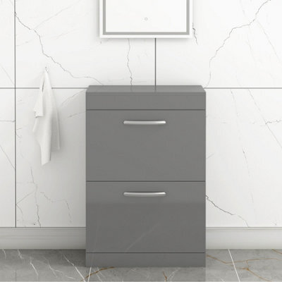 Royal Bathrooms Turin 600mm Indigo Grey Gloss Floor Standing Worktop Vanity Unit - 2 Drawer - image 1