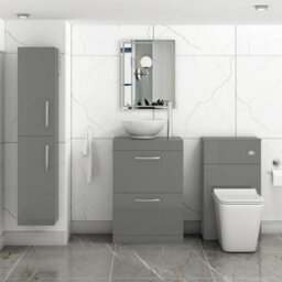Royal Bathrooms Turin 600mm Indigo Grey Gloss Floor Standing Worktop Vanity Unit - 2 Drawer - thumbnail 2