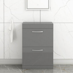Royal Bathrooms Turin 600mm Indigo Grey Gloss Floor Standing Worktop Vanity Unit - 2 Drawer - thumbnail 1