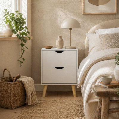 Wyld Haus Dodomi Suke White Bedside Table With 2 Drawers And Natural Pine Legs 40W X 35D X 50.5H Cm - image 1