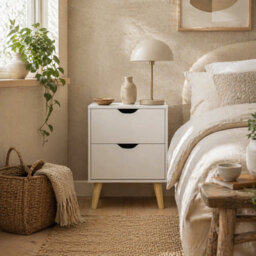 Wyld Haus Dodomi Suke White Bedside Table With 2 Drawers And Natural Pine Legs 40W X 35D X 50.5H Cm - thumbnail 1