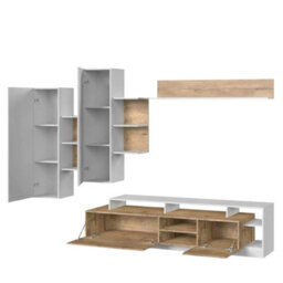 Alva Modern Living Room Wall Unit With Cabinets Shelving And Tv Stand Oak Grandson And White - thumbnail 3
