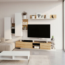 Alva Modern Living Room Wall Unit With Cabinets Shelving And Tv Stand Oak Grandson And White - thumbnail 2