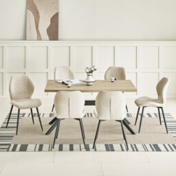 Longtoo Set Of 6 Dining Chairs ,linen Sponge Cushion ,metal Legs And Diamond Pattern Upholstered-Khaki. - thumbnail 2
