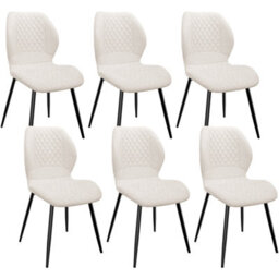 Longtoo Set Of 6 Dining Chairs ,linen Sponge Cushion ,metal Legs And Diamond Pattern Upholstered-Khaki.