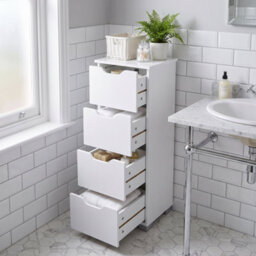 Bathroom Storage Cabinet With 4 Drawers Floor Freestanding Modern Style White - thumbnail 2