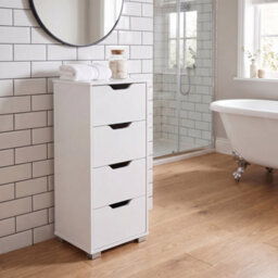 Bathroom Storage Cabinet With 4 Drawers Floor Freestanding Modern Style White - thumbnail 3