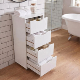 Bathroom Storage Cabinet With 4 Drawers Floor Freestanding Modern Style White - thumbnail 4