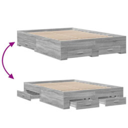 Berkfield Bed Frame With Drawers Without Mattress Grey Sonoma 120X190 Cm Small Double - thumbnail 7
