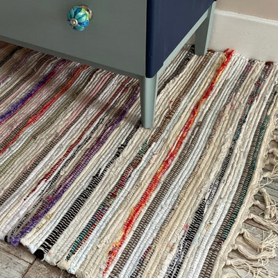 Second Nature Online Festival Recycled Cotton Blend Rag Rug In Varied Colourways Indoor And Outdoor Use / 90 Cm X 150 Cm / Pastel - image 1