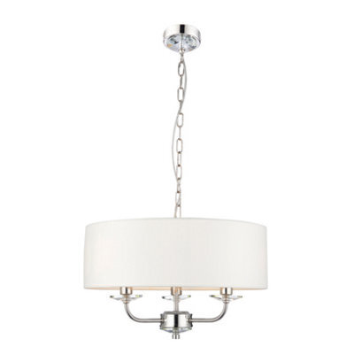 Anson Lighting Eureka 3Lt Pendant Light Finished Bright Nickel Plate And Vintage White Fabric - image 1