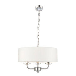 Anson Lighting Eureka 3Lt Pendant Light Finished Bright Nickel Plate And Vintage White Fabric - thumbnail 1