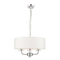 Anson Lighting Eureka 3Lt Pendant Light Finished Bright Nickel Plate And Vintage White Fabric - thumbnail 9
