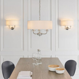 Anson Lighting Eureka 3Lt Pendant Light Finished Bright Nickel Plate And Vintage White Fabric - thumbnail 8