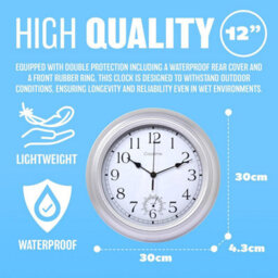 Silver Wall Clock 12 Inch Waterproof Retro Vintage Design Battery Operated With Slient Quartz Movement 30Cm - thumbnail 5