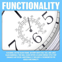 Silver Wall Clock 12 Inch Waterproof Retro Vintage Design Battery Operated With Slient Quartz Movement 30Cm - thumbnail 3