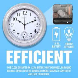 Silver Wall Clock 12 Inch Waterproof Retro Vintage Design Battery Operated With Slient Quartz Movement 30Cm - thumbnail 7
