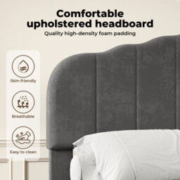 Levede King Upholstered Bed Frame Linen Platform Base Scalloped Headboard - thumbnail 7