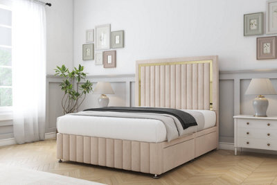 "Comfort Boston Gold Sand Naples Divan Bed Set 2 Drawers Foot-End - 54"" Floor Standing & 12"" Footboard 4' Small Double" - image 1