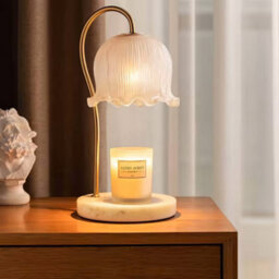 Komore White Marble Table Lamp Flower Frosted Glass Shade Dimmable Knob Switch - thumbnail 4